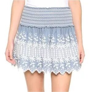 Love Shack Fancy Ruffled Mini Skirt Floral Embroidered Boho Elastic Waist Sz 0